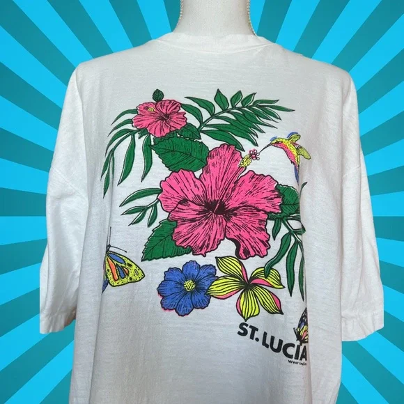 Vintage oversized graphic t shirt single stitch floral Hawaii - Picture 2 of 12